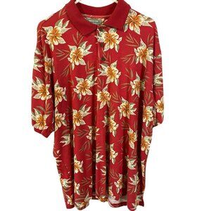 Kona Wind Men's Tropical Print 3-Button Golf Polo Short Sleeve Sz XXL Red Orange